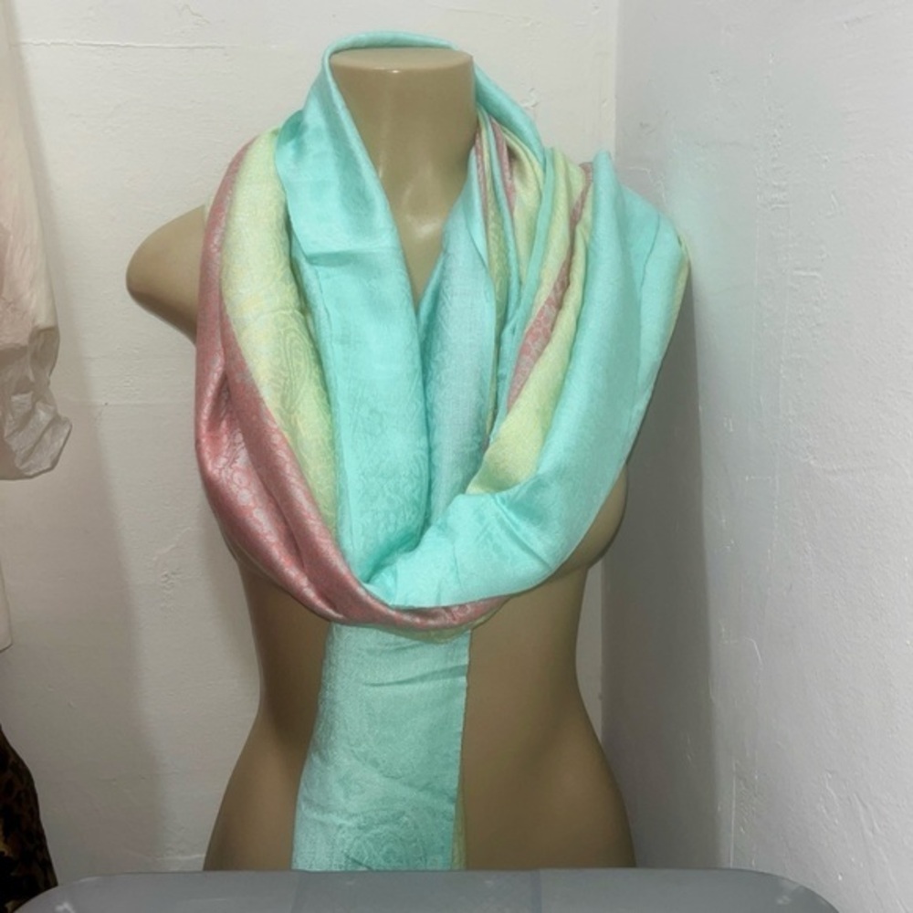 [JUST IN] Pashmire Multicolor Scarf Paisley 100% Silk Cashmere Scarf Wrap OS